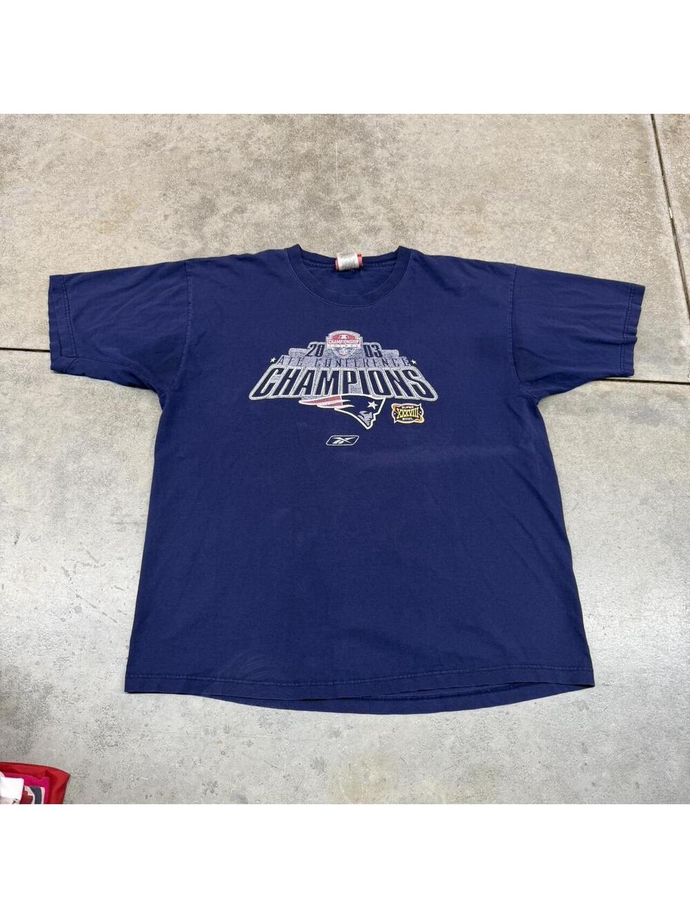 vintage new england patriots super bowl champions reebok navy shirt size large